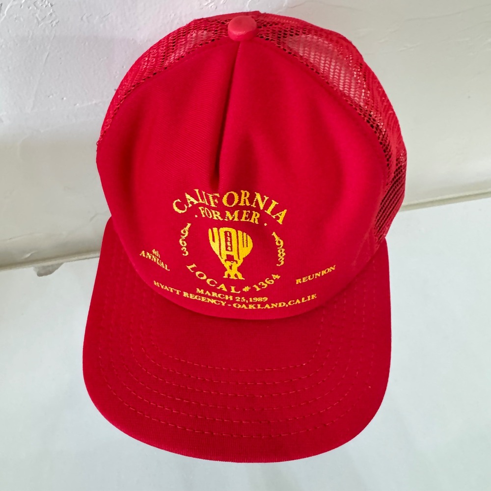 Vintage 1989 New Era Pro Design Trucker Hat California Local 1364 Red Mesh Cap
